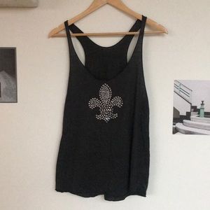 Dark grey tank top with fleur de lys detail